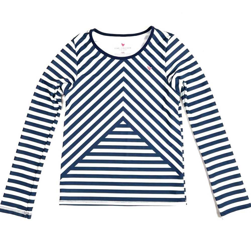 Pink Chicken Girls Rash Guard Swim Shirt Striped Size 12Y